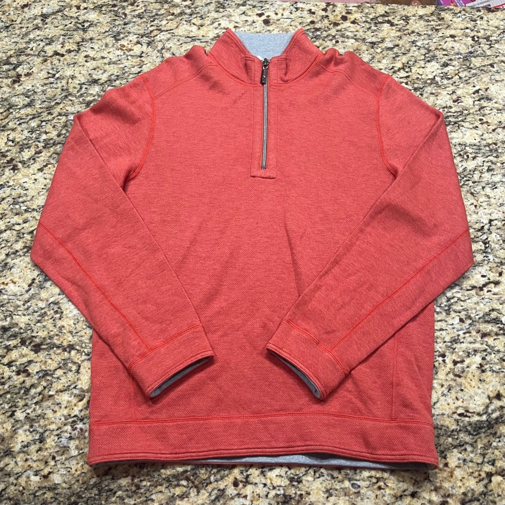 Tommy Bahama Reversible Quarter Zip Pullover Mens Small Orange Gray Sweatshirt